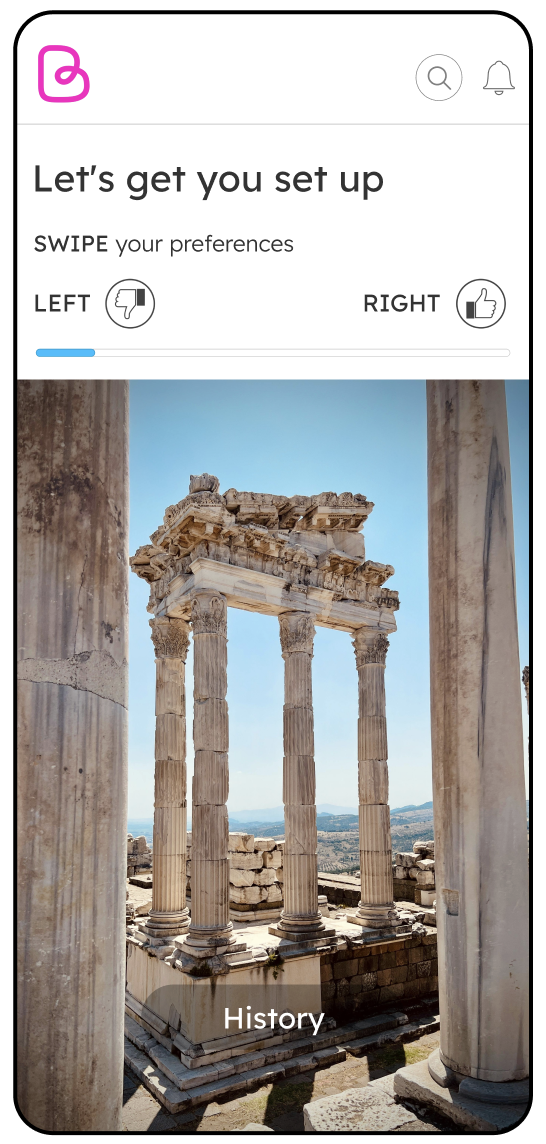 App onboarding screen asking user to select travel preferences